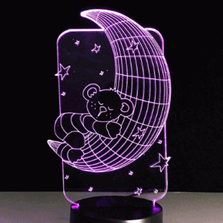 Laser Cut Teddy Bear On Moon Lamp 3D Night Light Illusion LED Lamp Free Vector