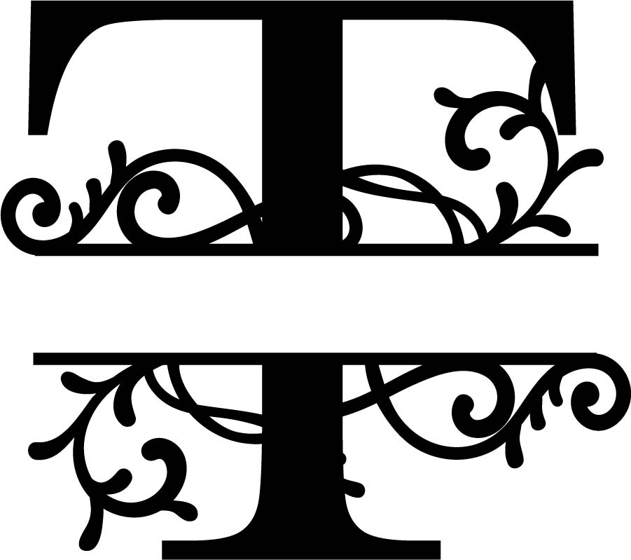 Flourished Split Monogram T Letter (.eps) Free Vector Download - 3axis.co