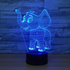 Laser Cut Baby Elephant 3D Night Light Desk Lamp 3D Optical Illusion Lamp DXF File