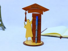 Laser Cut Graduation Gift Wooden Pen Holder 3mm Free Vector