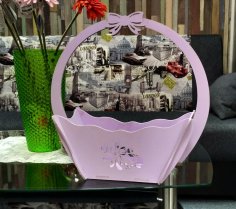 Decorative Flower Candy Basket With Handle Laser Cut Free Vector