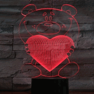 Laser Cut Teddy Bear Heart 3D Lamp Free Vector