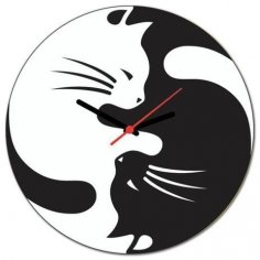Laser Cut Yin Yang Cats Wall Clock Free Vector