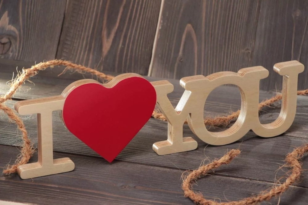 Laser Cut I Love You  Wooden Letters With Red Heart Shape On Stand Free Vector