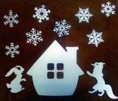 Laser Cut Christmas Elements Design Hare Fox Snow Flakes Free Vector