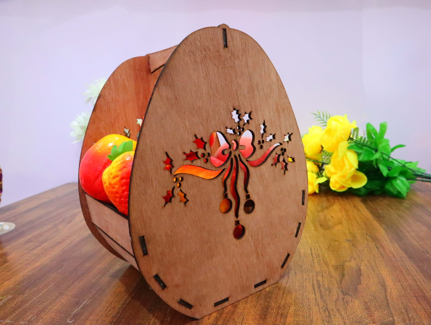 Laser Cut Wooden Egg Shaped Basket 3mm Free Vector