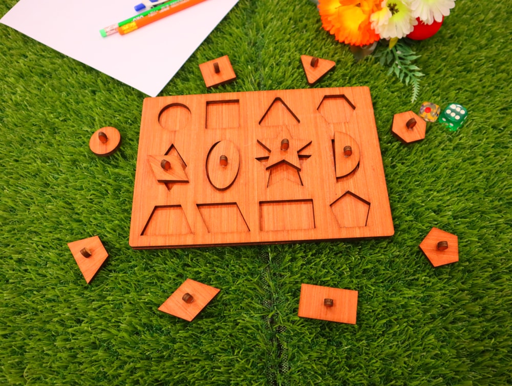 Laser Cut Shapes Peg Puzzle Montessori Toy Free Vector