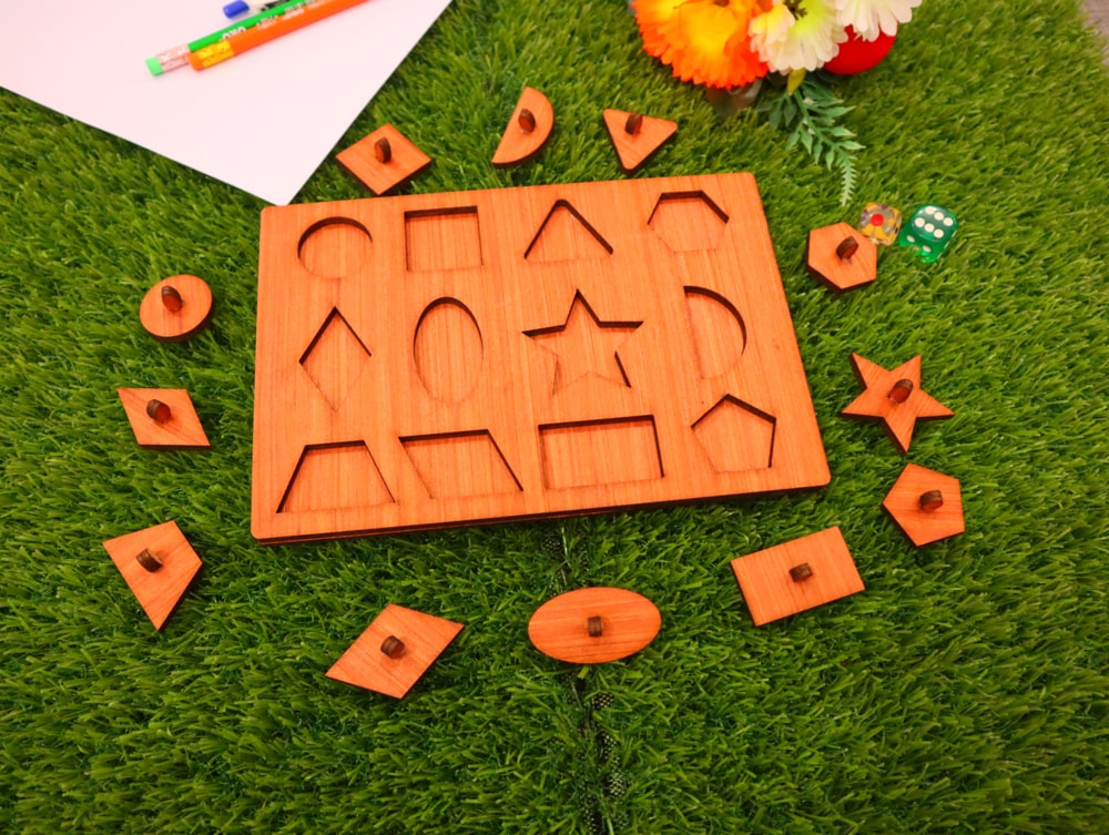 Laser Cut Shapes Peg Puzzle Montessori Toy Free Vector