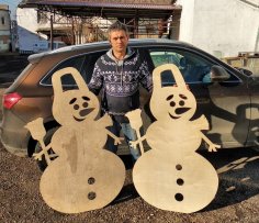 Laser Cut Plywood Snowmen Free Vector