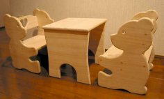 Bear Chair and Table Set for Kids Laser Cutting CNC Router Plans Free Vector