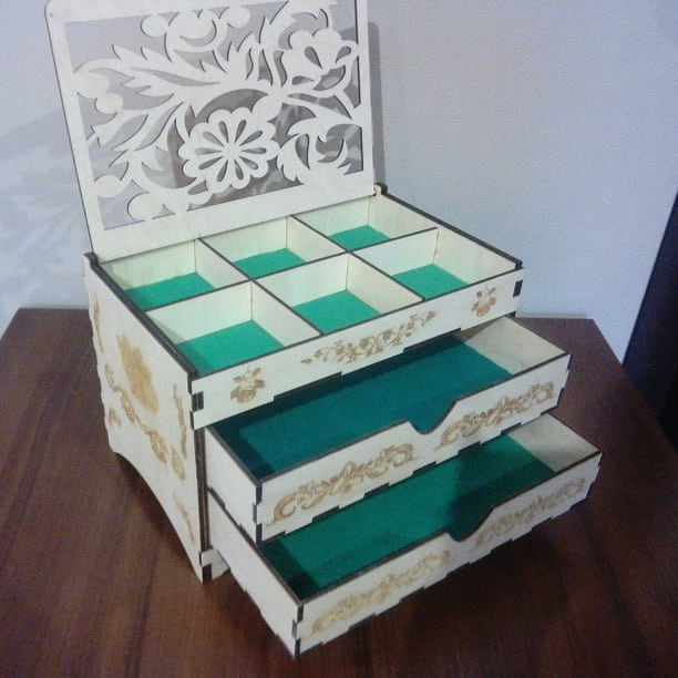 Laser Cut Wooden Cosmetic Storage Box With Drawers Free Vector cdr Download - 3axis.co - 3D model önizlemesi