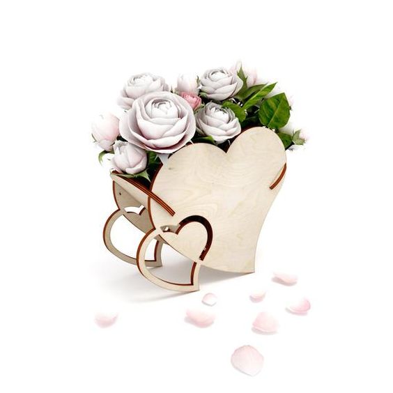 3" Laser Cut Wood Heart Shaped Basket with Lid 