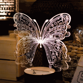 Laser Cut Butterfly 3D Acrylic Light Lamp Free Vector