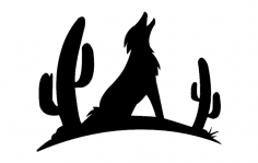 Coyote with Cactus Silhouette dxf File