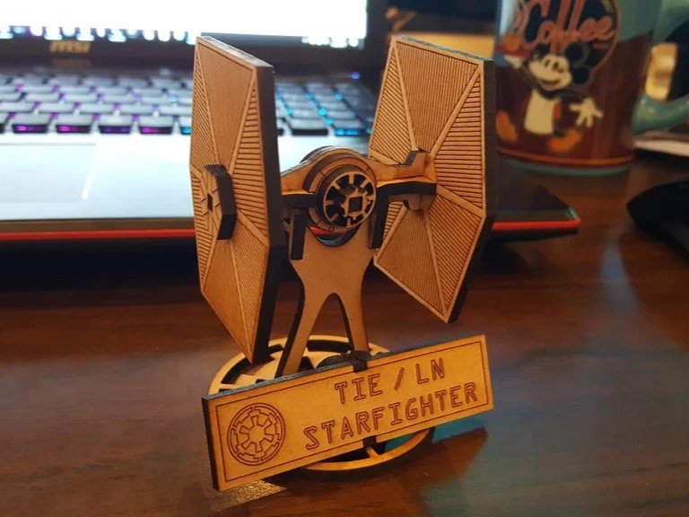 Laser Cut TIE Fighter With Stand Free Vector cdr Download - 3axis.co - 3D model önizlemesi