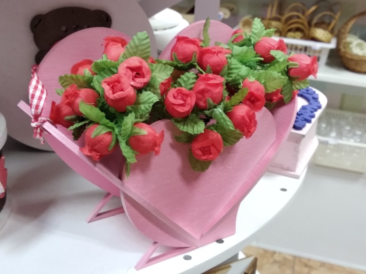 Laser Cut Heart Shape Flower Basket Free Vector