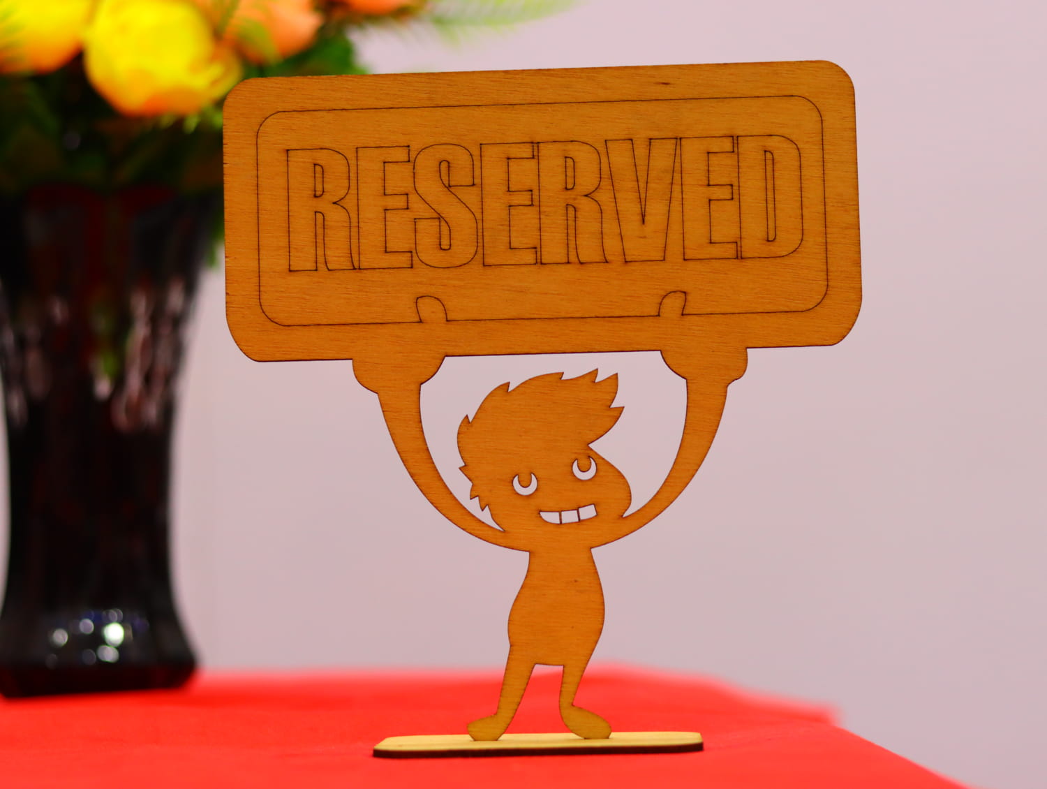 Laser Cut Wooden Reserved Table Sign Free Vector