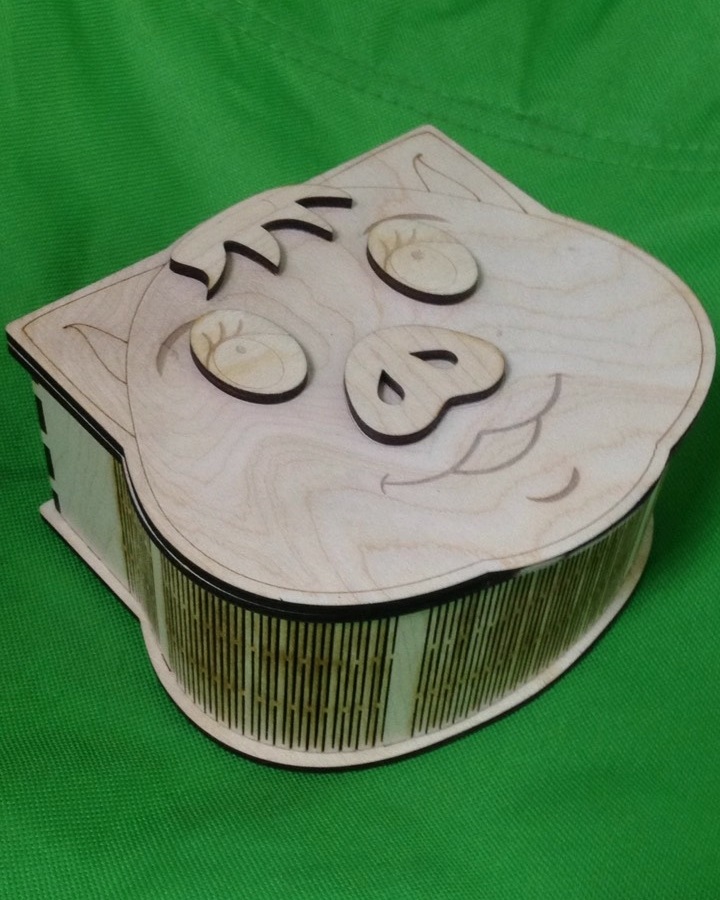 Laser Cut Wooden Cute Pig Gift Box Free Vector
