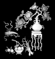 Vase with Flowers Fruit Grayscale Image BMP File