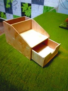 Laser Cut Mini Pencil Organizer with Drawer 4 mm DXF File