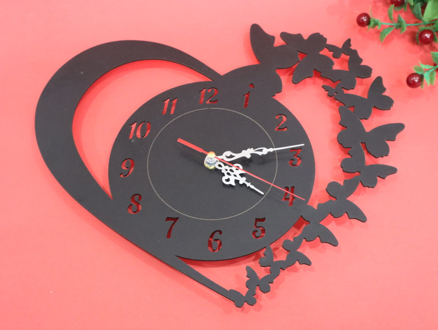 Laser Cut Butterfly Heart Wall Clock Free Vector