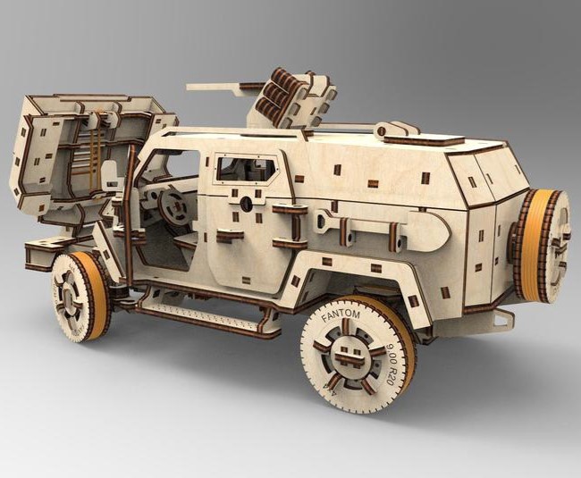 Laser Cut Armored Car 3D Puzzle 3mm Free Vector