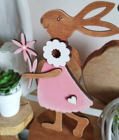 Laser Cut Decorative Bunny With A Flower 4mm 12cm Free Vector