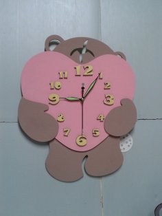 Bear Heart Wall Clock Laser Cut Free Vector