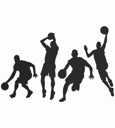 Silhouette of People Playing Basketball Free Vector