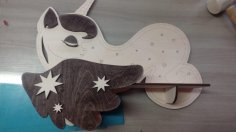 Laser Cut Wooden Cute Unicorn With Stars Shelf Free Vector