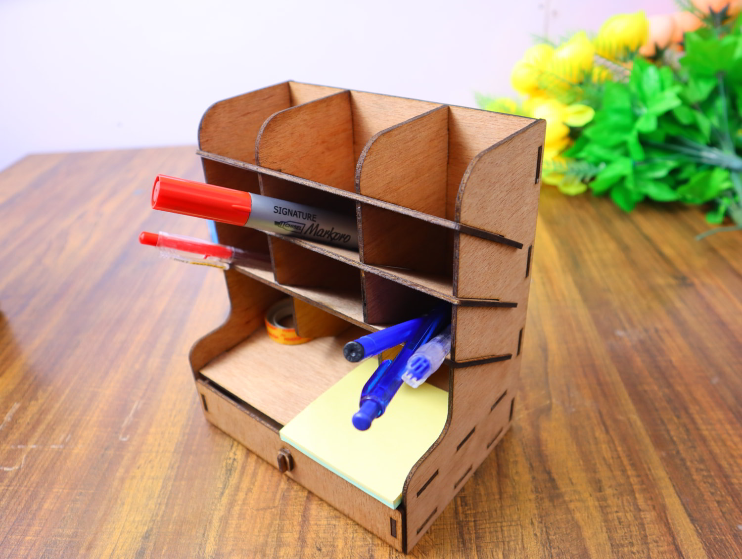 Laser Cut Wood Desk Organizer With Drawers Office Supplies Holder 3mm Free Vector