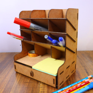 Laser Cut Wood Desk Organizer With Drawers Office Supplies Holder 3mm Free Vector