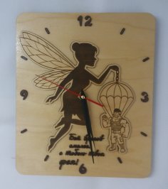 Laser Cut Kid Wall Clock Paratrooper with Fairy Free Vector