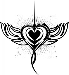 Winged Heart Tattoo Design Free Vector
