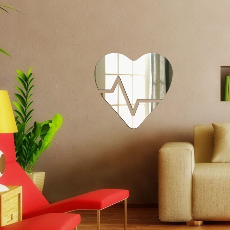 Laser Cut Heart With Heartbeat Acrylic Mirror Wall Decor Free Vector