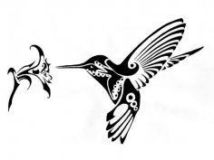 Hummingbird and Flower vector art dxf File