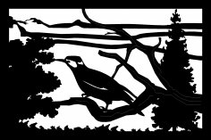 24 X 36 Bird Tree Mountains Metal Wall Art DXF File