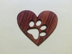 Laser Cut Wooden Heart With Paw Print Christmas Tree Decoration Hanging Ornament Free Vector