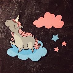Unicorn Clouds Star Laser Cut Engraving Template Free Vector