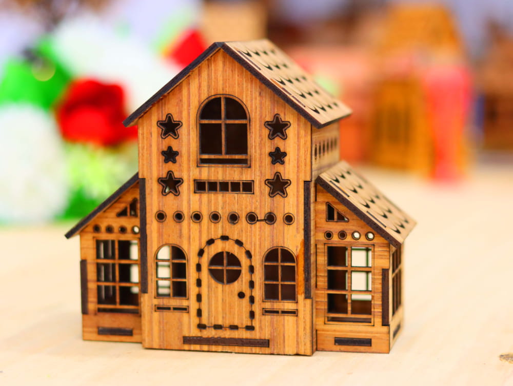 Laser Cut Toy Wooden House SVG DXF CDR AI PDF Free Download - 3axis.co - 3D model önizlemesi