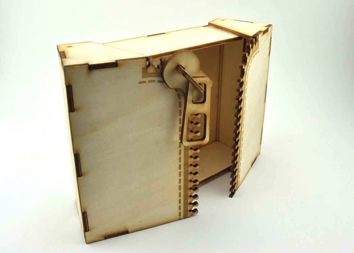 Laser Cut Wooden Zipper Box Free Vector
