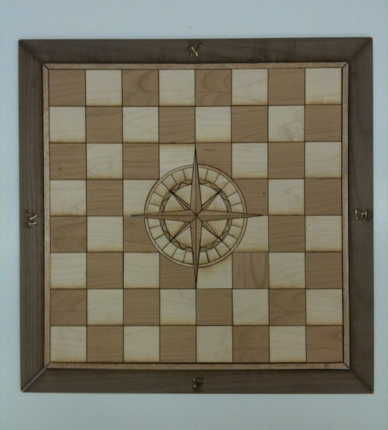 Laser Cut Chess Board With Compass Rose Inlay DXF File Free