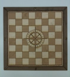 Laser Cut Chess Board With Compass Rose Inlay DXF File