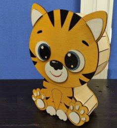 Laser Cut Wooden Cute Tiger Box Free Vector