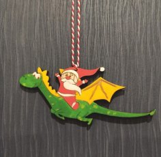 Laser Cut Santa Claus Riding Dragon Ornament Free Vector