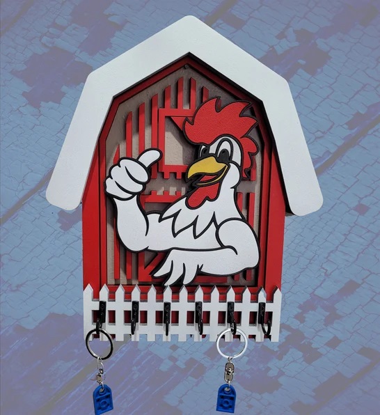 Laser Cut Chicken Barn Wall Key Hanger SVG File Free Download - 3axis.co - 3D model önizlemesi