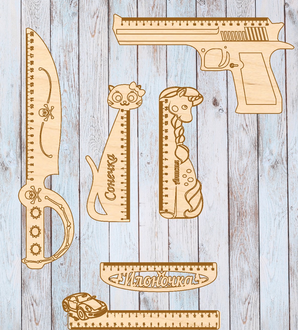 Laser Cut Personalised Wooden Ruler Cat Shape Free Vector