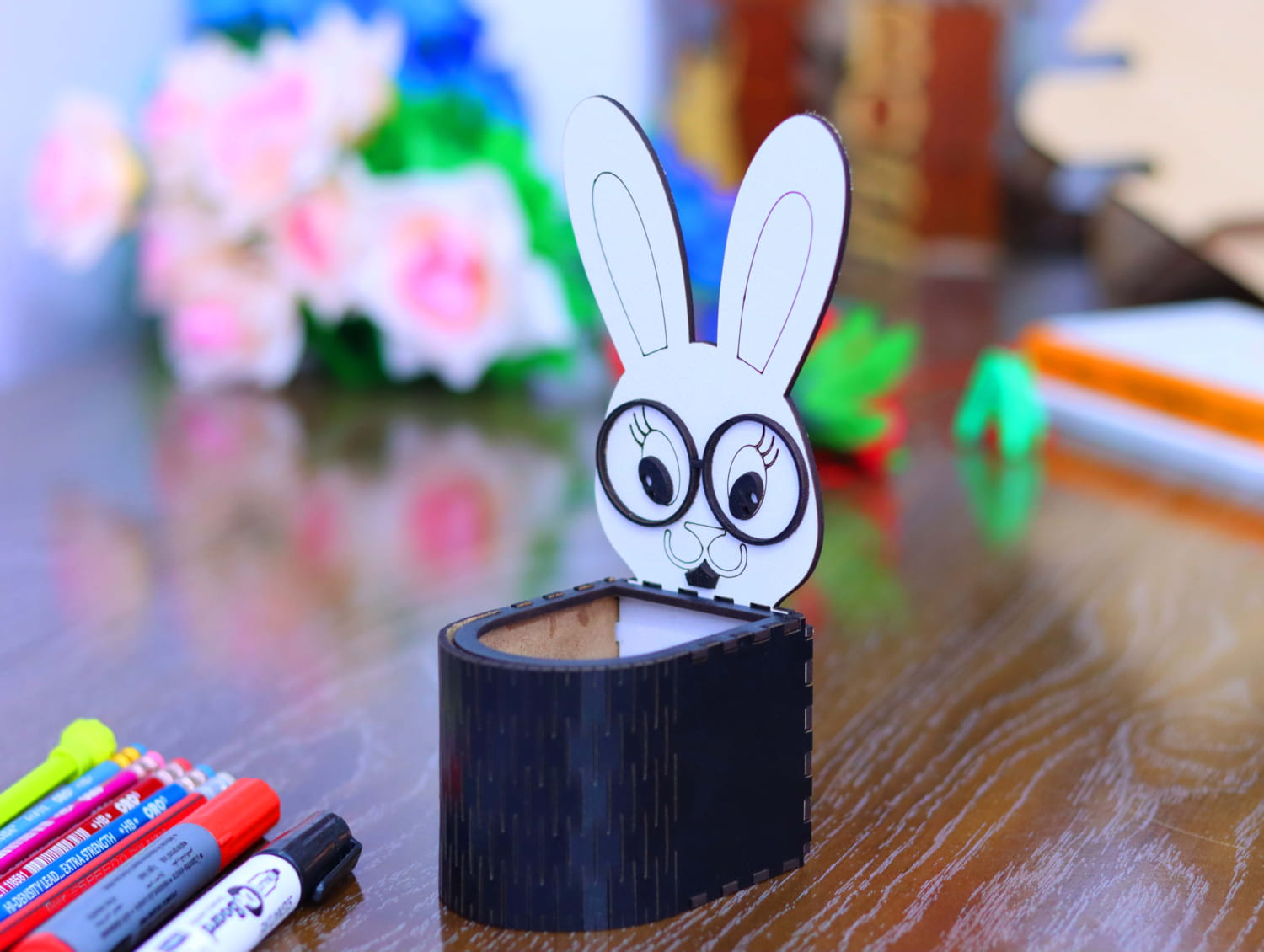 Laser Cut Bunny Pen Stand 3mm Free Vector