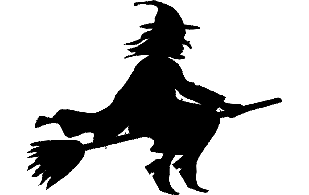 Silhouette witch flying on broomstick dxf File Free Download - 3axis.co