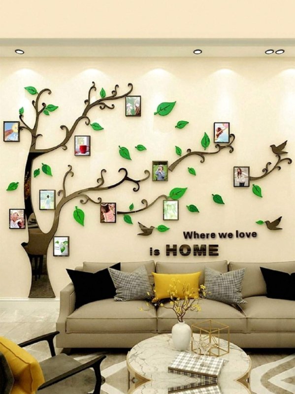 Laser Cut Wall Stickers Photo Frame Tree 3D Acrylic Wall Decals Free Vector Download - 3axis.co - 3D model önizlemesi